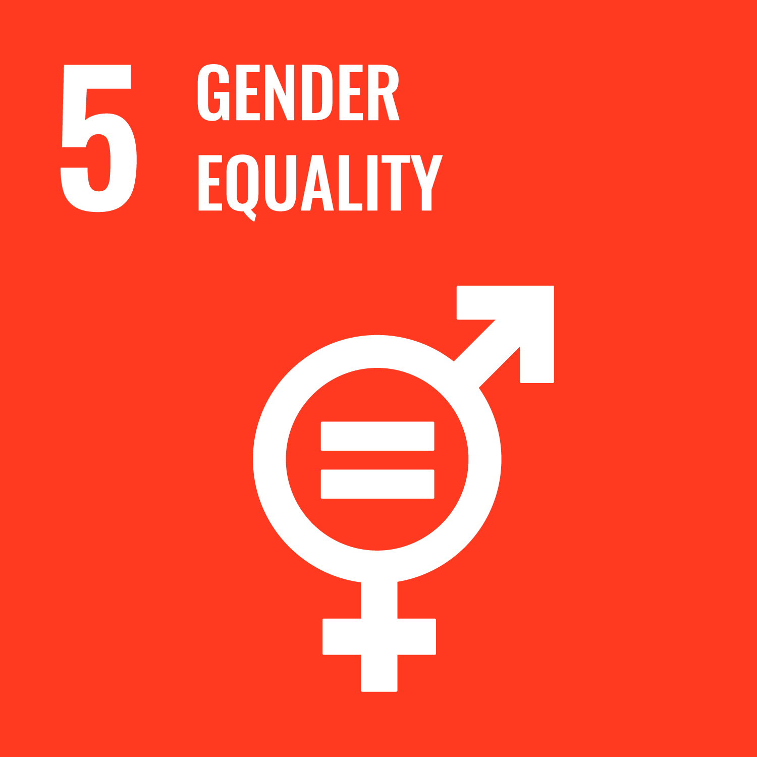 Red square with white text that says 5: Gender Equality